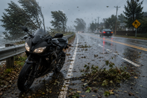 Motorcycle near roadside wind or debris