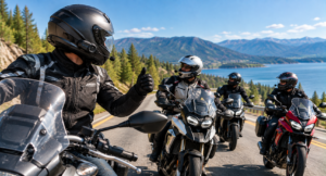 Motorcyclists using communication systems during group ride